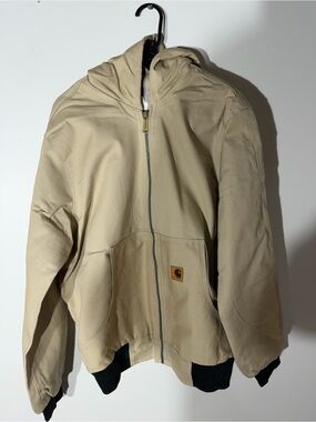 Reworked Carhartt Men’s Tan Hooded Work Jacket - Zip Front